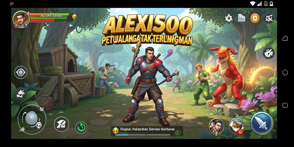 Screenshot utama ALEXIS500 menampilkan aksi petualangan yang seru.