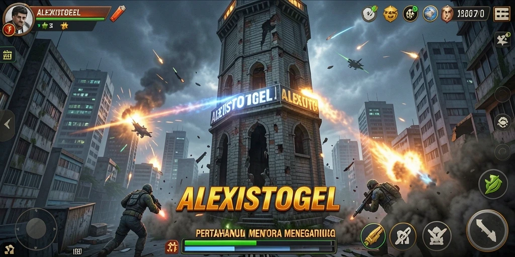 Tampilan menara dan musuh dalam ALEXISTOGEL saat bertarung.