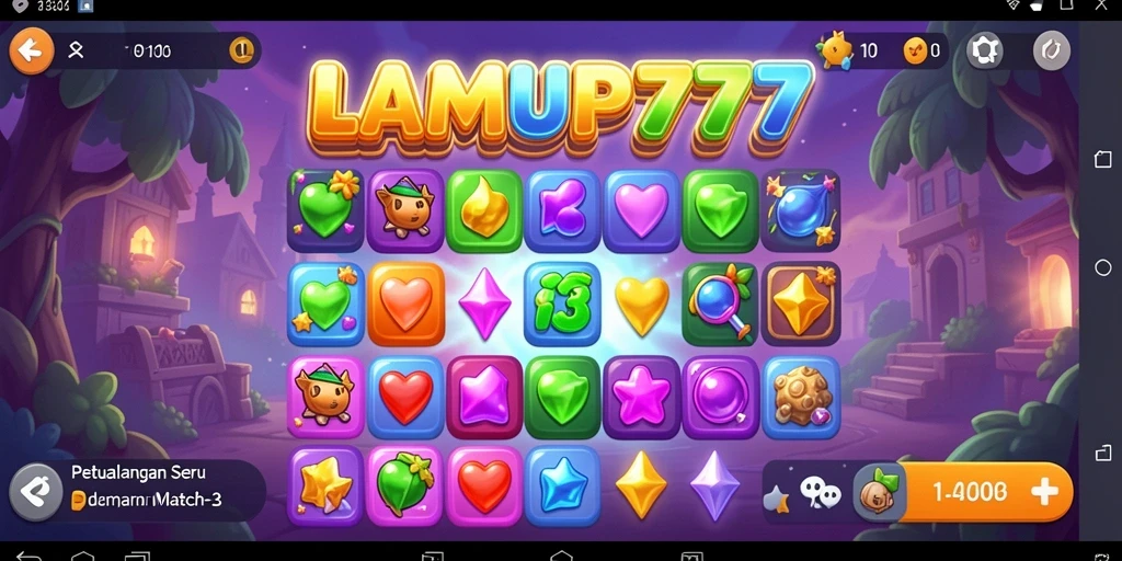 Tampilan gameplay menantang di LAMPU777 dengan lampu berwarna cerah.