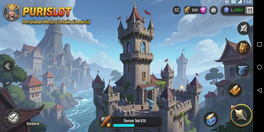 Tangkapan layar utama PURISLOT menampilkan aksi seru Tower Defense.