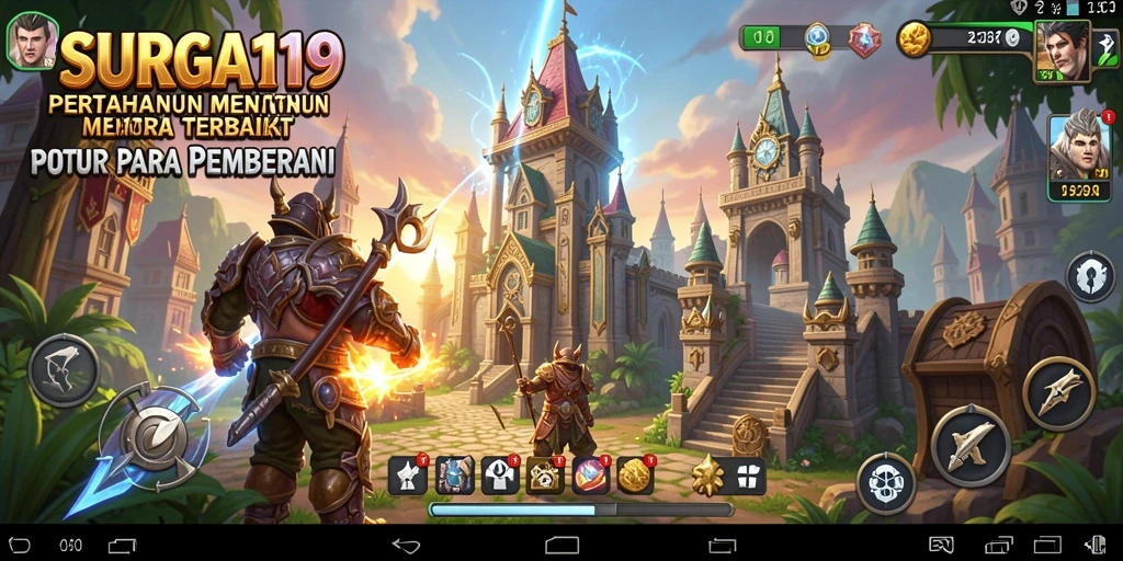 Screenshot gameplay <strong>SURGA19</strong> menunjukkan aksi menara bertahan melawan gelombang musuh.